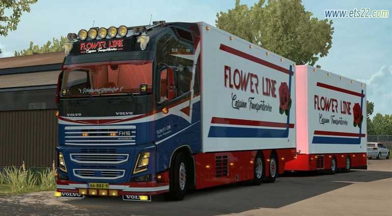 车头Mod-欧卡资源站沃尔沃FH16Tandem Flower Line+Trailer 拖车 v6.0 1.55欧卡2mod(1)